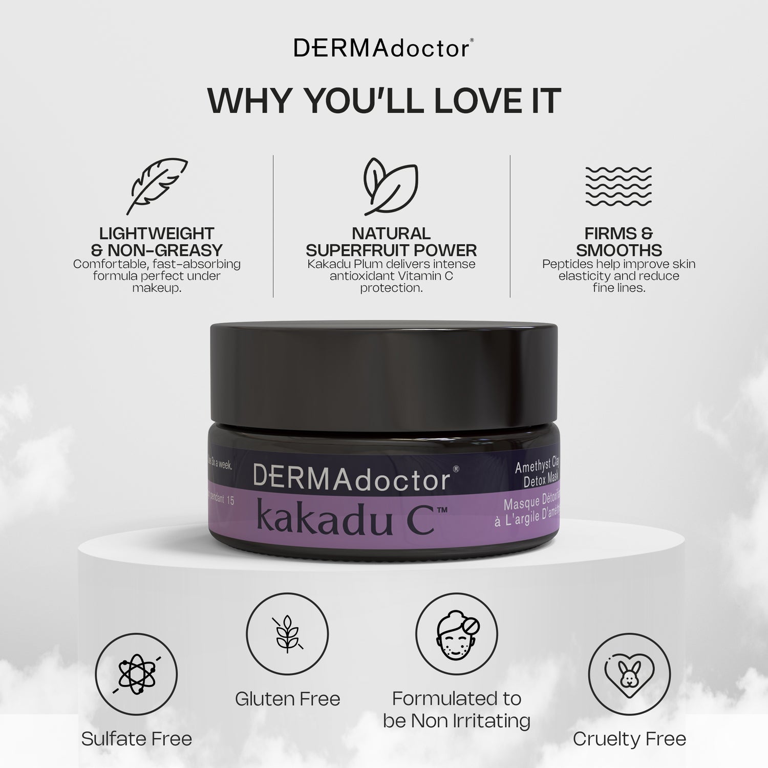 DERMAdoctor Clay Face Mask with Bentonite &amp; Kaolin Clay + Vitamin C | Face Exfoliator, Pore Minimizer, Facial Detox, Facial Oil Remover, Illuminator, Acne Scar Mask for Faces - 15 Minutes - 1.69 oz