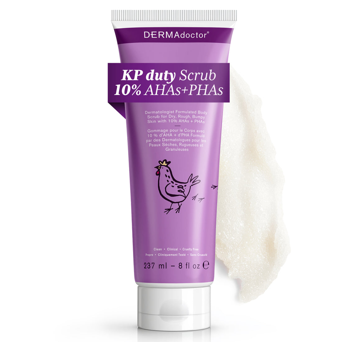 KP Duty Body Scrub Dermatologist Formulated Exfoliant for Keratosis Pilaris and Dry, Rough, Bumpy Skin with 10% AHAs + PHAs